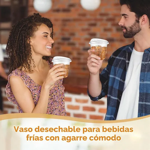 Vista 5 de Baderke 100 vasos de plástico con tapas para sorber, fondo redondo, vasos de café de plástico desechables con tapas, tazas de cristal transparentes