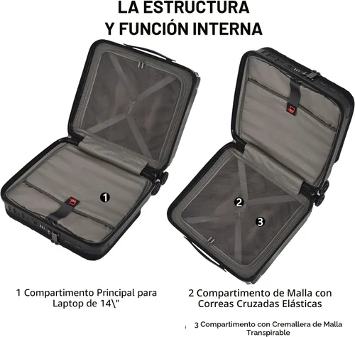 Vista 5 de TydeCkare Equipaje de mano de 16" con 2 compartimentos para portátil, Negro, 16 pulg., Negocios