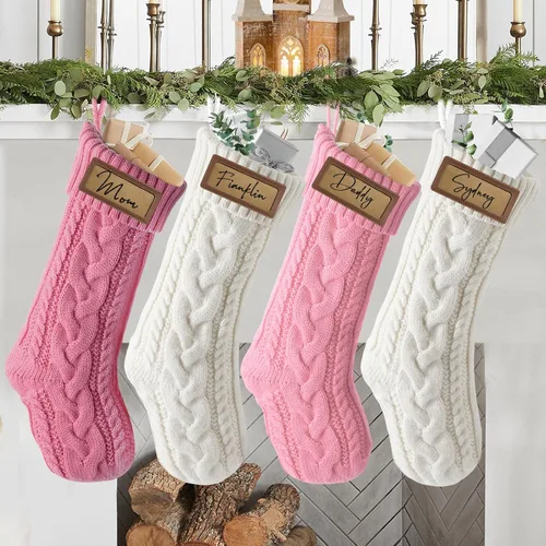 Vista 11 de steo spce Paquete de 4 medias de Navidad personalizadas con parches de cuero, medias de Navidad personalizadas con nombre, medias de Navidad