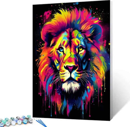 Vista 34 de Tucocoo Kit de pintura por números de lobo colorido, lienzo de 16 x 20 pulgadas, pintura al óleo digital para adultos con pinceles y pigmento Obras