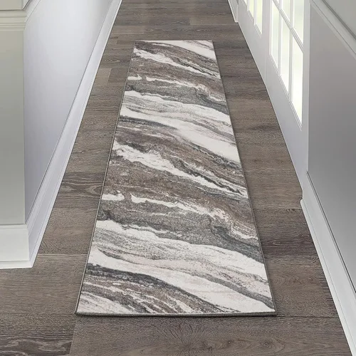 Vista 15 de LUXE WEAVERS Lagos Collection 7983 Alfombra geométrica, color marrón, tamaño 2 x 3 Art Deco Patrón de remolino de mármol, pila media, alfombra