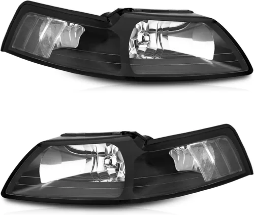 Vista 13 de WEELMOTO - Conjunto de faros delanteros automotrices para Ford Mustang 1999-2004, par de montaje de faros de repuesto con carcasa negra para Mustang