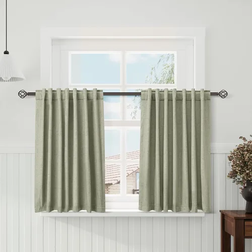 Vista 13 de Nanspring Cortinas de lino 100% opacas para dormitorio, 96 pulgadas de largo, con pestaña trasera, bolsillo para barra, aislamiento térmico, cortina