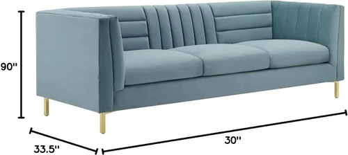 Vista 2 de Modway Ingenuity Channel - Sofá de terciopelo copetudo, color azul claro