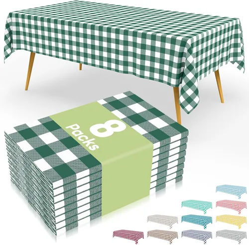Vista 71 de Smiry 8 paquetes de manteles desechables Gingham, 54 x 108 pulgadas, manteles de plástico impermeables rectangulares en diseño a cuadros