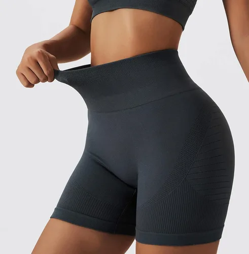 Vista 44 de Conjuntos de entrenamiento para mujer, 2 piezas, sin costuras, acanalada, sin mangas, brasier deportivo, cintura alta, pantalones cortos