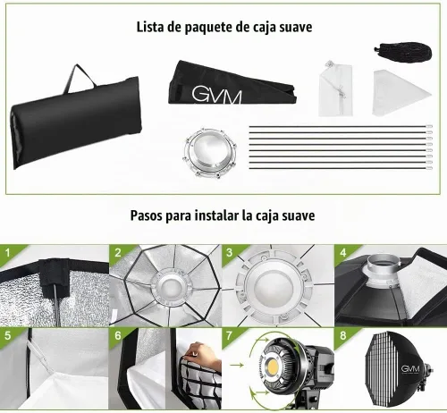 Vista 7 de GVM Kit de Iluminación para Estudio Fotográfico de 80W, Luz de Video LED con Softbox de Montaje Bowen de 23.6", Soporte de Trípode, Salida Continua