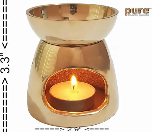 Vista 6 de Pure Source India Quemador de latón Quemador de aceite esencial con vela para aceites difusores Relájate con aromaterapia en casa, para aliviar