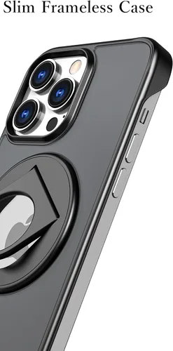 Vista 2 de Funda magnética compatible con iPhone 14 Plus sin marco con soporte de anillo compatible con carga inalámbrica MagSafe, funda ultradelgada