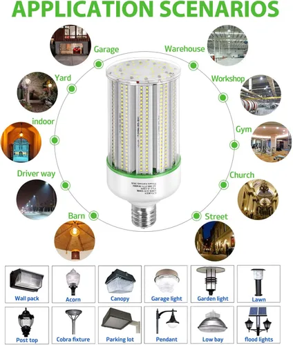 Vista 3 de GTAREN Bombilla LED de 100W en forma de mazorca, reemplazo para lámpara de 400 vatios de metal haluro HPS CFL HID, base E39 mogul, 5000K