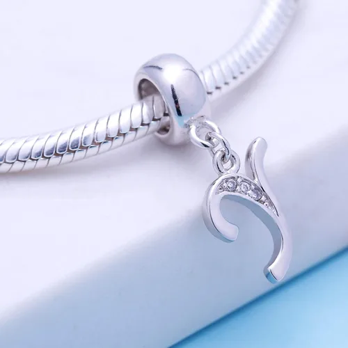 Vista 105 de ABUN Abalorio de plata de ley 925 con letra A a la Z, espaciador de inicial, con circonita cúbica transparete colgante, auténtica, para pulseras