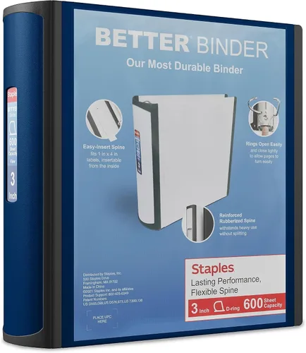 Vista 56 de Carpeta con anillos en forma de "D" de 1 pulgada para mejor visualización Staples, Negro