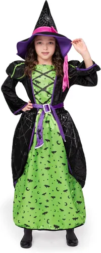 Vista 4 de Spooktacular Creations Disfraz de bruja para niña con sombrero para disfraz de Halloween