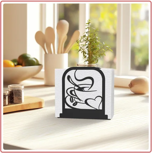 Vista 4 de Servilletero de pie moderno para mesa, dispensador de servilletas de metal negro, servilletero, estilo temático de café, adecuado para cocina