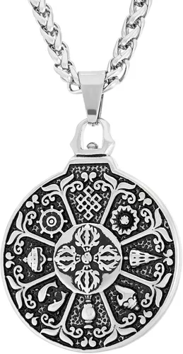 Vista 2 de Gungneer Collar de mandala con colgante de loto, cadena de quilla de acero inoxidable, amuleto de fuerza, joyería hindú, regalo para hombres