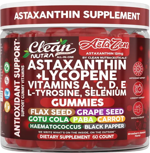 Vista 9 de Clean Nutraceuticals AstaZen - Gomitas de astaxantina de 12 mg - con licopeno, vitaminas A C D E, L-tirosina y selenio - Gomitas de apoyo