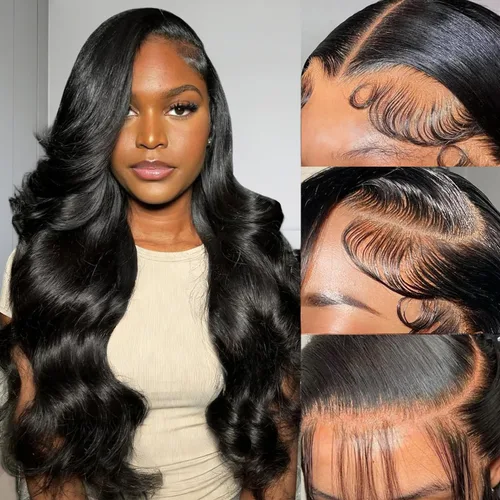 Vista 14 de Pelucas de cabello humano ondulado con encaje frontal de 13 x 6 pulgadas, pelucas de cabello humano real de 180 % de densidad HD, transparente, sin