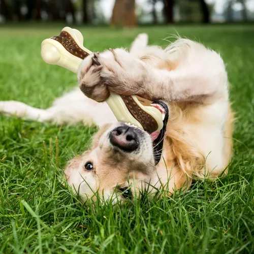 Vista 7 de Sosation Juguetes para perros en forma de huesos para masticadores agresivos, paquete de 2 juguetes navideños para masticar perros, dentición