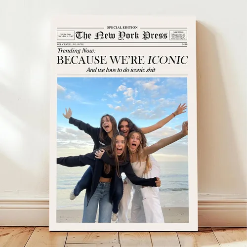 Vista 8 de Poster personalizado de amistad con periódico en lienzo vintage, regalo de cumpleaños para mejor amiga o hermana del alma, arte de pared retro único