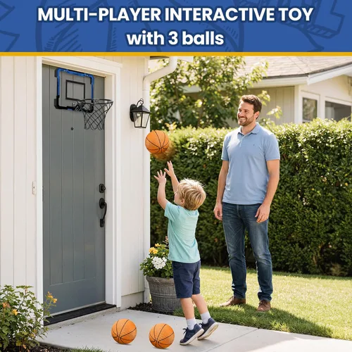Vista 6 de QDRAGON Mini Basketball Hoop, Over The Door Indoor, with 3 Balls/Inflator/Breakaway Rim, Basketball Toy Gifts for Kids and Adults, Suit for