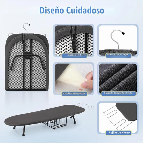 Vista 7 de Tabla de planchar de mesa, pequeña tabla de planchar plegable con soporte de hierro, mini tabla de planchar portátil para espacios pequeños, mesa
