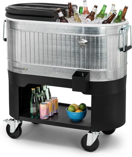Vista 13 de Permasteel Enfriador de patio rodante: gran hielera para exteriores con ruedas, enfriador de bebidas para patio trasero, barbacoa, portón trasero
