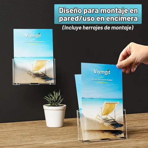 Vista 3 de Paquete de 2 soportes para folletos plegables de acrílico transparente de 6
