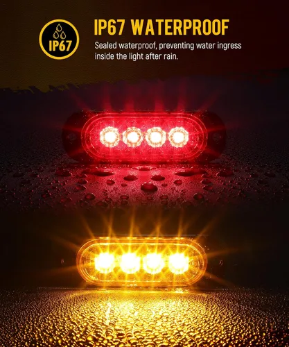 Vista 4 de Partsam 16 piezas de 8.6 cm de carcasa de aluminio rojo/ámbar LED luces de señalización lateral de despeje, luces marcadoras de montaje