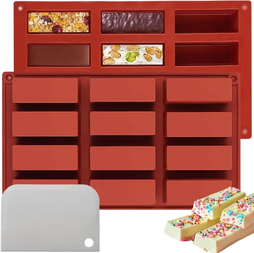 Vista 12 de Moldes rectangulares de silicona para barra de granola (8 cavidades), molde para hornear barras de chocolate de 1 pulgada de profundidad