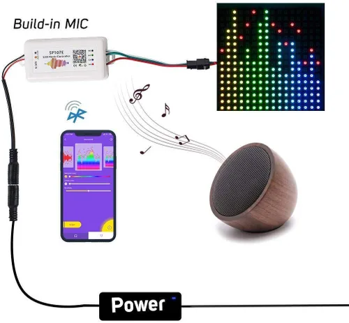 Vista 6 de VIPMOON Controlador LED Bluetooth de música SP107E para luces LED direccionables WS2812B WS2811 WS2813 WS2815 SK6812