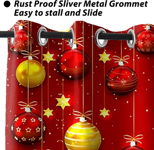 Vista 10 de Cortinas con adornos de Navidad impresos, cortinas para ventana de chimenea, calcetines de Navidad, árboles de Navidad, regalos, paneles opacos