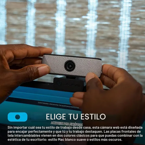Vista 6 de JLab, JBuds Cam, cámara web USB, enfoque automático de 1080p, micrófono dual, negro con placa frontal blanca