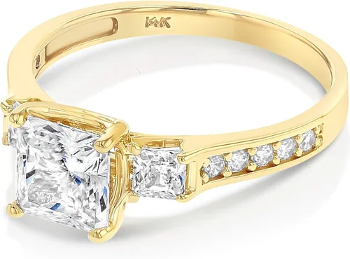 Vista 2 de Ioka - Anillo de compromiso de oro macizo de 14 quilates con circonita cúbica de 3 piedras y corte princesa para mujer Anillo de boda para mujer
