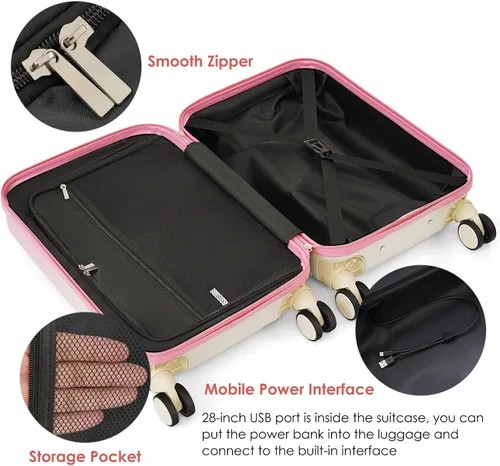 Vista 18 de Merax Juego de equipaje rígido ABS expandible de 3 piezas con rueda giratoria Maleta TSA Lock Suit Case, Negro -, Juego de 2 piezas, Equipaje