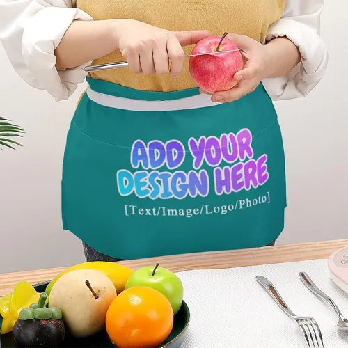 Vista 125 de AXKEUDO Delantal personalizado con bolsillos, delantales de cintura para camarera para cocinar en casa, restaurante, servir trabajo