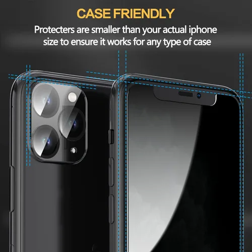 Vista 6 de Paquete de 2 + 2 protectores de pantalla de privacidad para iPhone 11 Pro de 5.8 pulgadas + protector de lente de cámara para iPhone 11 Pro