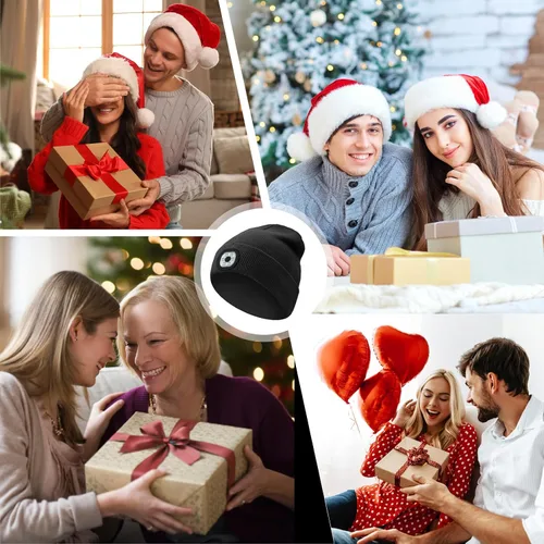 Vista 8 de Gorro de punto con luz incorporada, recargable, con luz LED, suave, de acrílico, para hombre y mujer, regalo