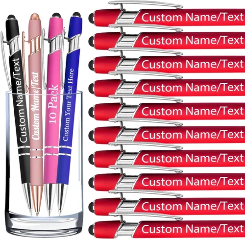 Vista 48 de Bolígrafos personalizados con nombre, paquete de 10 bolígrafos personalizados a granel, bolígrafo de tinta negra grabada con punta de lápiz óptico