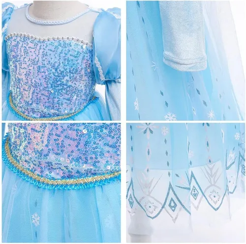 Vista 32 de Frozen - Vestido de princesa Elsa para niñas, disfraz de Halloween, Navidad, cumpleaños, fiesta, vestido de tul con accesorios