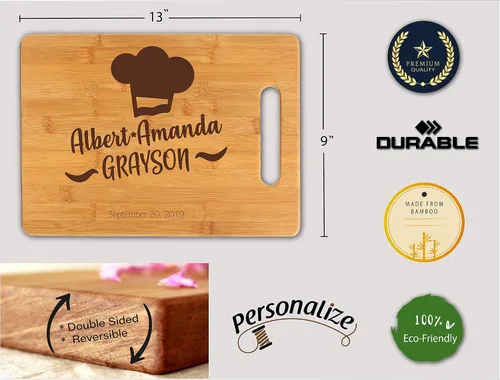 Vista 3 de Tabla de cortar de bambú, personalizable con tu propio texto, diseña tu propia tabla, regalo personalizado, Diseño 10