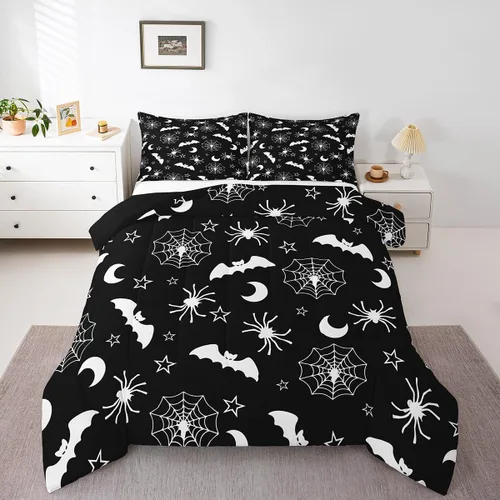 Vista 23 de Feelyou Juego de edredón de Halloween, color rosa fantasma, juego de ropa de cama tamaño individual, decoración para niños y niñas, lindo juego