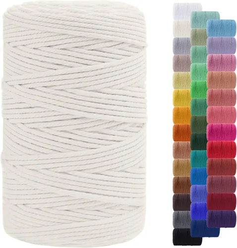 Vista 91 de Cordón de macramé de 0.079 pulgadas, cuerda de algodón natural de 109 yardas, hilo de cuerda de macramé para manualidades, ganchos de pared