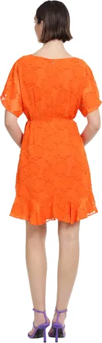 Vista 3 de Donna Morgan Vestido con cuello barco y mangas tipo kimono y dobladillo con volantes para mujer Anaranjado encendido