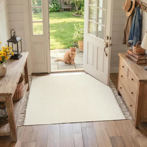 Vista 70 de Collive Alfombra de Baño Negra, 2' x 3' Tejida a Mano Lavable Alfombras Pequeñas de Cocina, Alfombra de Entrada Reversible de Algodón Alfombra