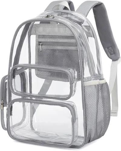 Vista 127 de CAMTOP Mochila transparente resistente y transparente para estudiantes, escuela, trabajo, festival, viajes, deportes, Beige, Mediana, Camtop Mochila