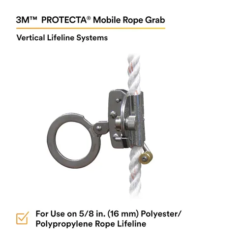 Vista 2 de 3M Protecta 5000003 - Agarradera para cuerda de poliéster y polipropileno de 5/8 pulgadas, color plateado