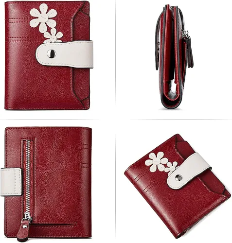 Vista 5 de BOSTANTEN - Billetera de cuero para mujer con bloqueo RFID, pequeña, con cremallera, de bolsillo, para tarjetas, con ventana para documento