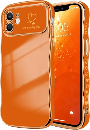 Vista 54 de LCHULLE - Funda para iPhone Air, linda para mujeres y niñas, con forma de onda, color azul bebé Luxury Plating Curly Wavy Frame with Love Heart