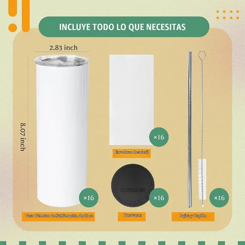 Vista 8 de Joyclub - Vaso de sublimación de 20 onzas en blanco, paquete de 16