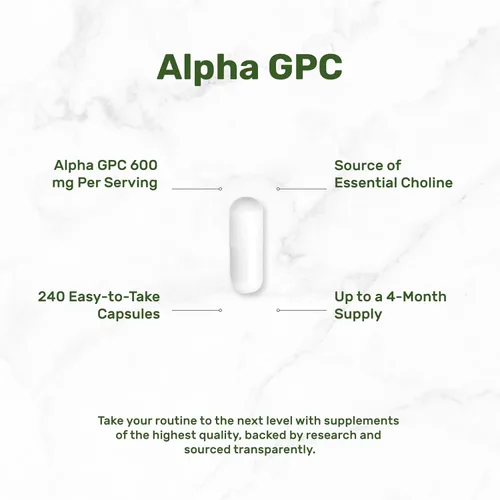 Vista 3 de Alpha GPC 600 mg por porción, 240 cápsulas – Reposición de colina biodisponible – Suplementos nootrópicos para la salud cerebral, memoria